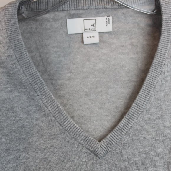 Meraki Light Gray Knitted Pull Over V Neck Long Sleeve Sweater Jumper Large - Picture 9 of 10